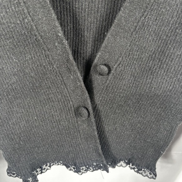 For Love & Lemons Nina Ribbed Lace-Trim Cropped Cardigan - Picture 3 of 6
